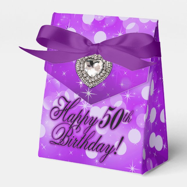 Bling Bombshell Sparkle Birthday Party | purple Favour Box (Front Side)
