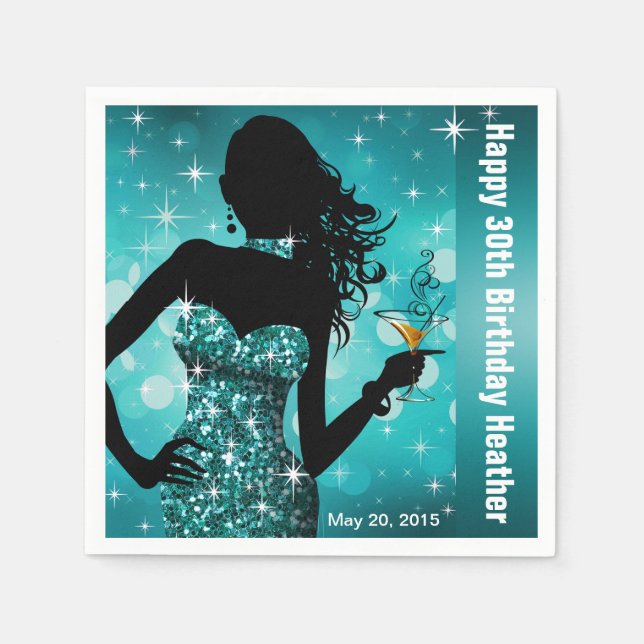 Bling Bombshell Sparkle Birthday Party | teal Napkin (Front)