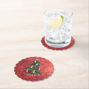 Bling Christmas Tree Glitter Paper Coaster