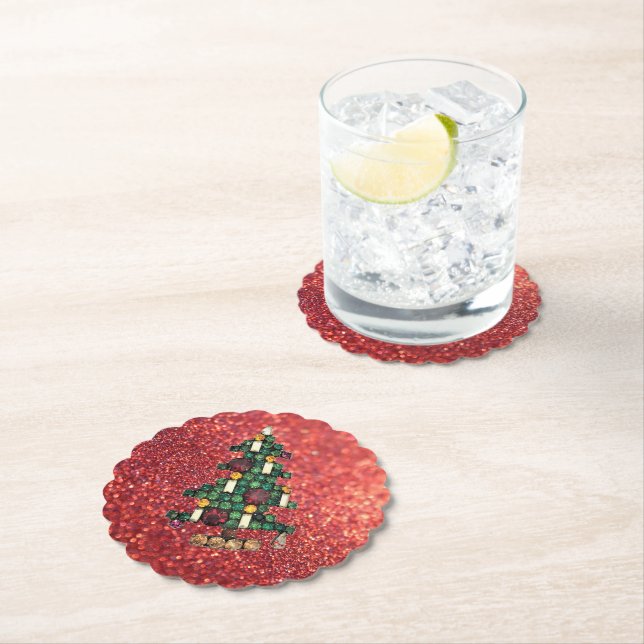 Bling Christmas Tree Glitter  Paper Coaster (Insitu)