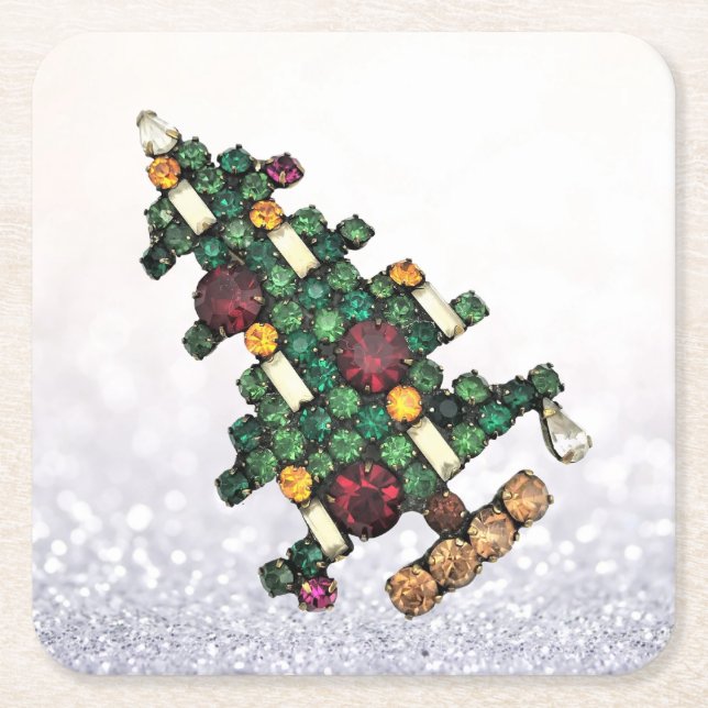 Bling Christmas Tree Glitter  Square Paper Coaster (Front)