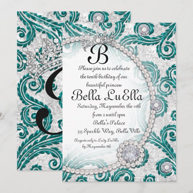 Bling Diamond Pearls Party Invitations (Front/Back)