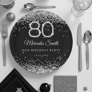 Bling Diamonds 80th Birthday Party Paper Plate