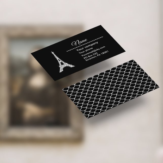 Bling Eiffel Tower on Classy Black Business Card (Creator Uploaded)