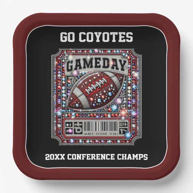 Bling Football Party Big Game Bowl Game Ticket Paper Plate (Front)