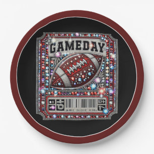 Bling Football Party Big Game Bowl Gameday Ticket Paper Plate
