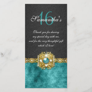 Bling gems diamond pearl damask thank you card