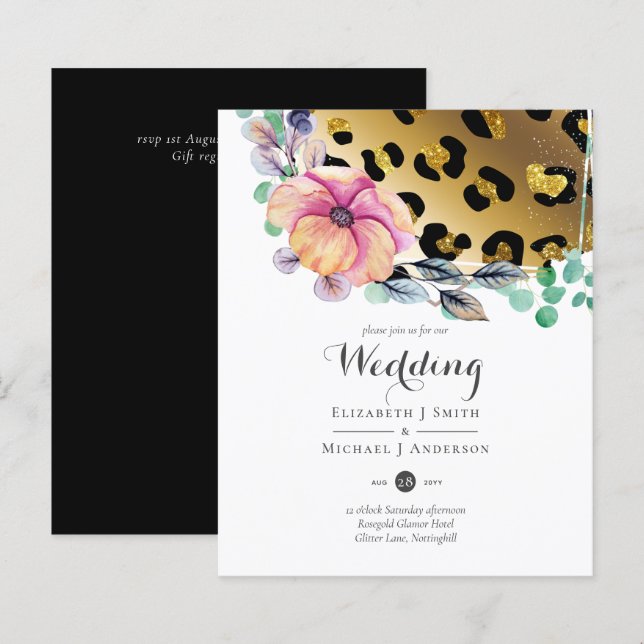 Bling Girly Glam Leopard Print Pink Gold Wedding (Front/Back)