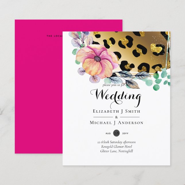 Bling Girly Glam Leopard Print Pink Gold Wedding (Front/Back)