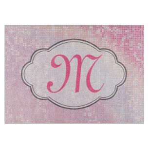 Bling Glitter Girly Monogram Glass Cutting Board