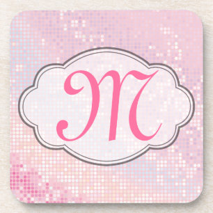 Bling Glitter Girly Pink Monogram Drink Coaster