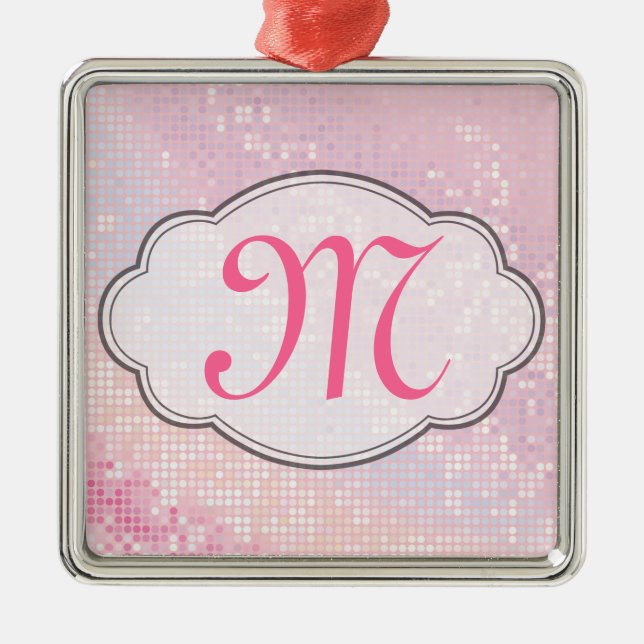 Bling Glitter Girly Pink Monogram Initial Ornament (Front)