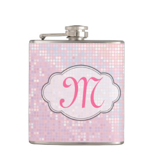 Bling Glitter Girly Pink Monogram Whiskey Flask