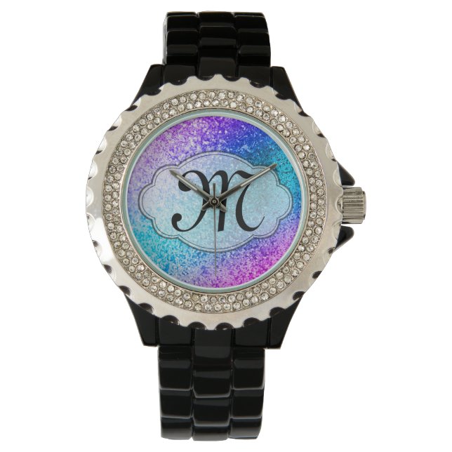 Bling Glitter Girly Pink Purple Teal Aqua Watch (Front)