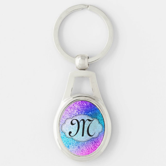 Bling Glitter Girly Pink Purple Teal Key Chain (Front)