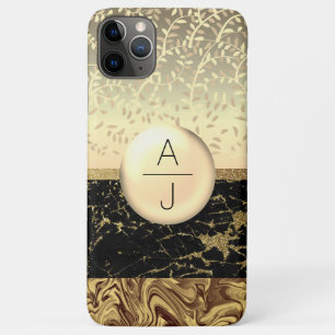 Bling Gold Glitter and Black Initials iPhone 11 Pro Max Case