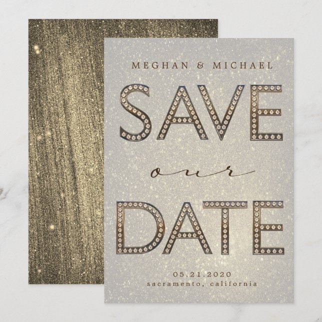 bling gold letters fabulous Save the Date Invitation (Front/Back)