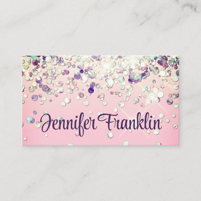 Bling Holographic Glitter Makeup Artist Pink Business Card (Front)