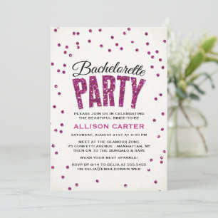 Bling Hot Pink Glitter Gems Bachelorette Party Invitation