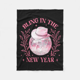 Bling-in The New Year Cowgirl Disco Ball Happy New Fleece Blanket