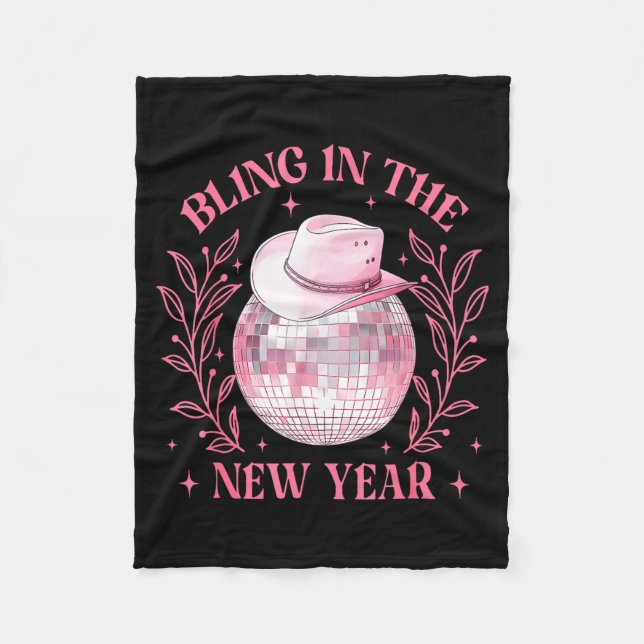 Bling-in The New Year Cowgirl Disco Ball Happy New Fleece Blanket (Front)