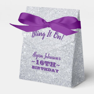 Bling it On Silver Sparkles Purple Sweet 16 Favour Box