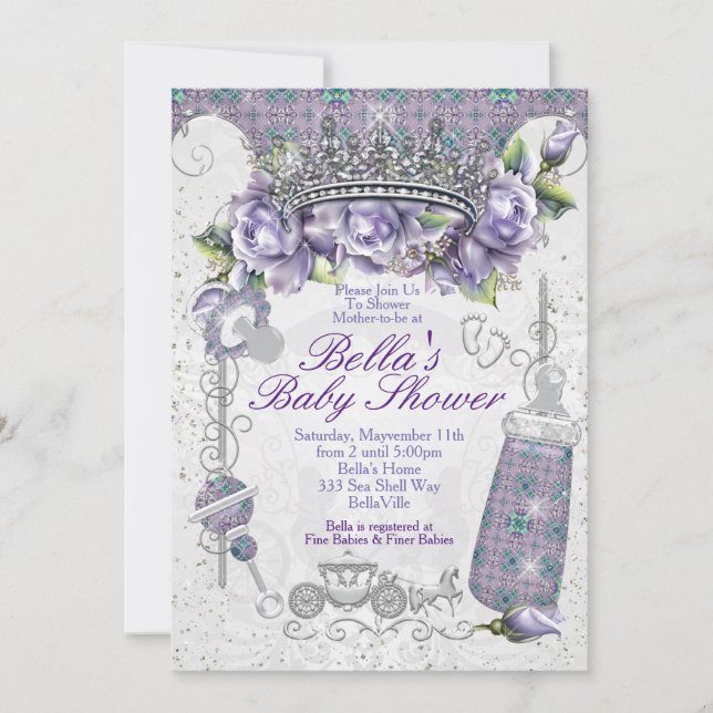 Bling Jewel Floral Baby Shower Invitations (Front)