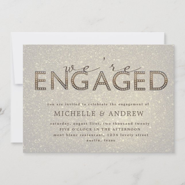 bling letters gold glitter engagement invitation (Front)