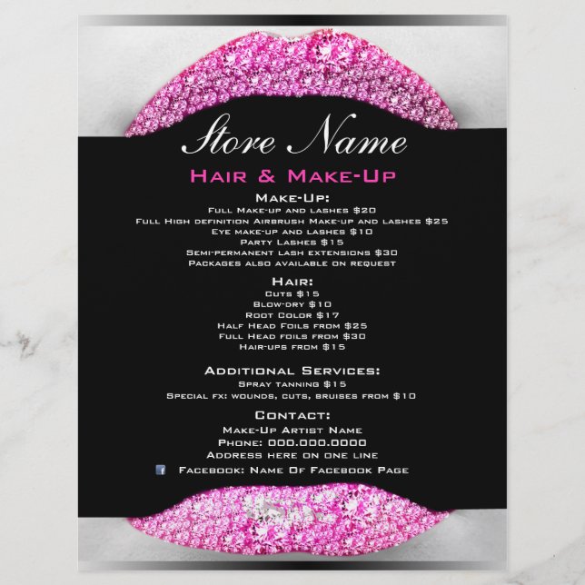 Bling Make-Up Artist Beauty Salon List Of Services Flyer (Front)