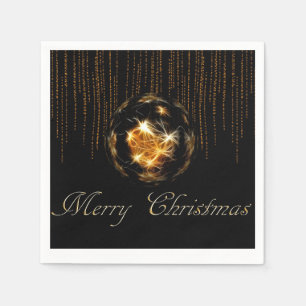 Bling Merry Christmas Black and Gold Napkin