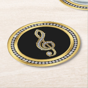 Bling Musical Note Round Paper Coaster