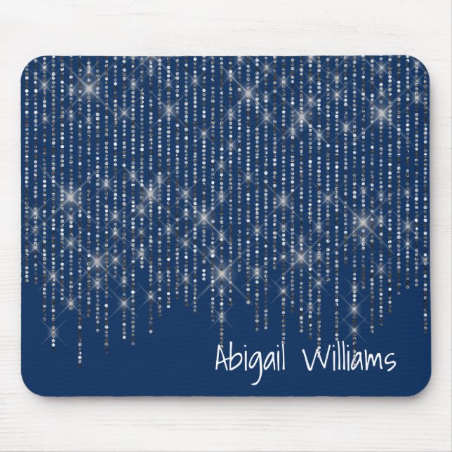 Bling On Blue with Name Mouse Mat (Front)