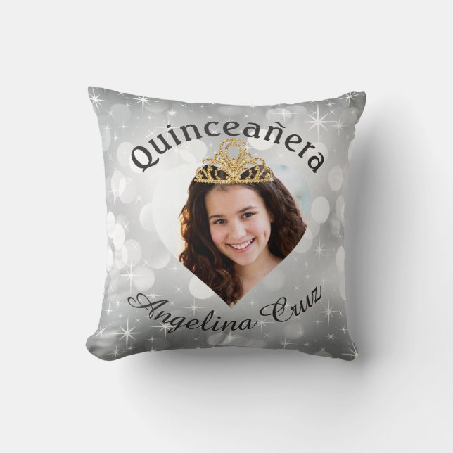 Bling Quinceanera Photo Heart Cutout Keepsake Cushion (Front)