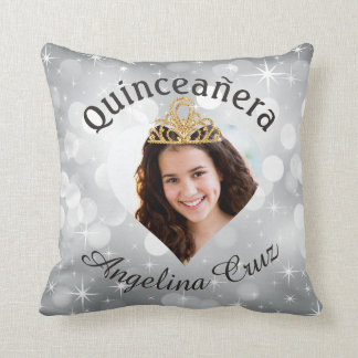 Bling Quinceanera Photo Heart Cutout Keepsake Cushion