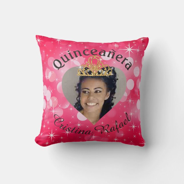 Bling Quinceanera Photo Heart Cutout Keepsake Cushion (Front)