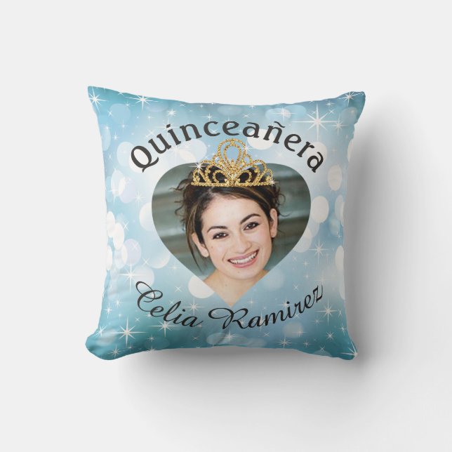 Bling Quinceanera Photo Heart Cutout Keepsake Cushion (Front)