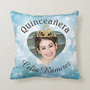 Bling Quinceanera Photo Heart Cutout Keepsake Cushion