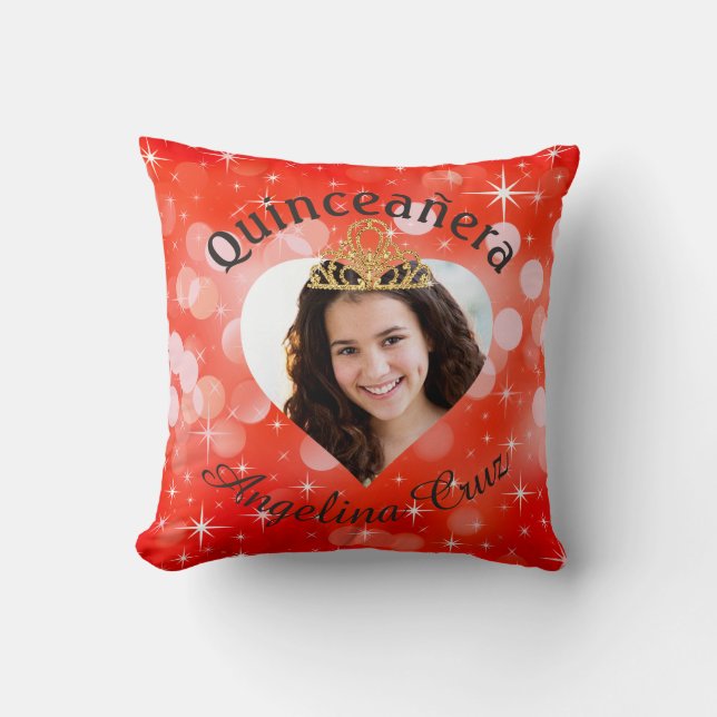 Bling Quinceanera Photo Heart Cutout Keepsake Cushion (Front)