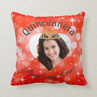 Bling Quinceanera Photo Heart Cutout Keepsake Cushion
