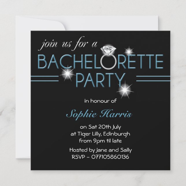 Bling Ring Blue Bachelorette Party Invitation (Front)