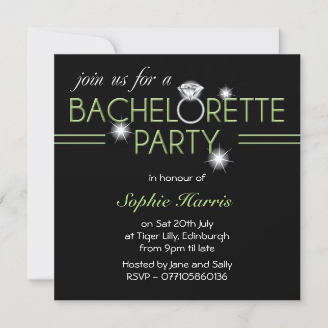 Bling Ring Green Bachelorette Party Invitation (Front)