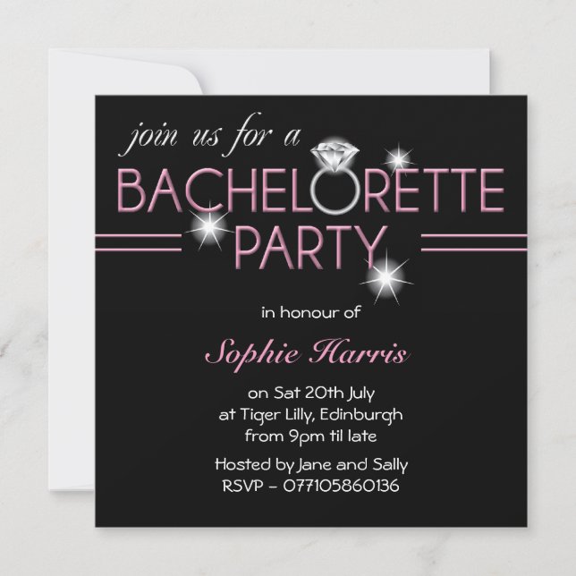 Bling Ring Pink Bachelorette Party Invitation (Front)