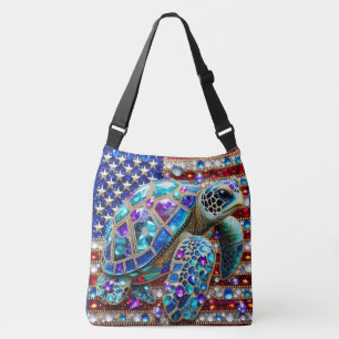 Bling Sea Turtle Patriotic  Crossbody Bag