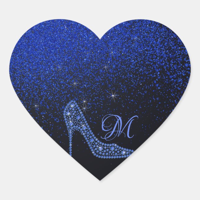 Bling Sparkle Diamond Glitter High Heels Blue Heart Sticker (Front)