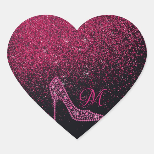 Bling Sparkle Diamond Glitter High Heels Pink Heart Sticker (Front)