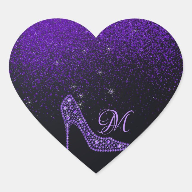 Bling Sparkle Diamond Glitter High Heels Purple Heart Sticker (Front)