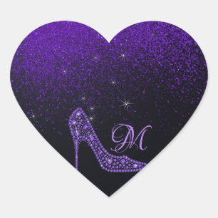 Bling Sparkle Diamond Glitter High Heels Purple Heart Sticker