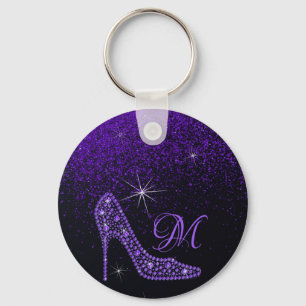 Bling Sparkle Diamond Glitter High Heels Purple Key Ring