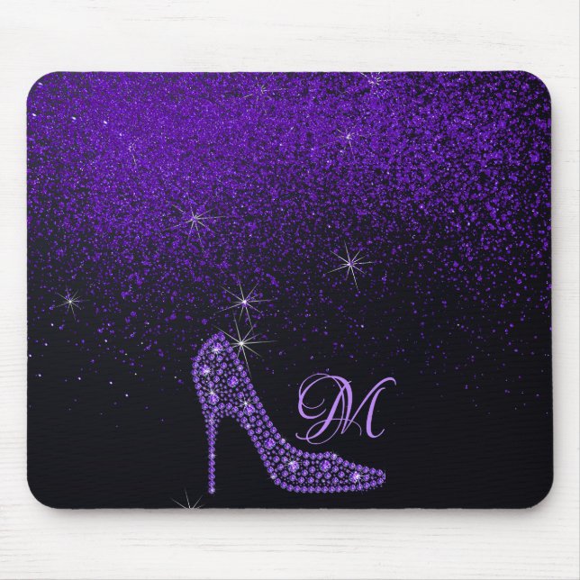 Bling Sparkle Diamond Glitter High Heels Purple Mouse Mat (Front)