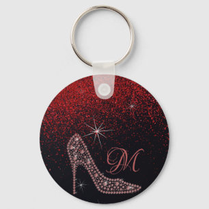 Bling Sparkle Diamond Glitter High Heels Rose Gold Key Ring